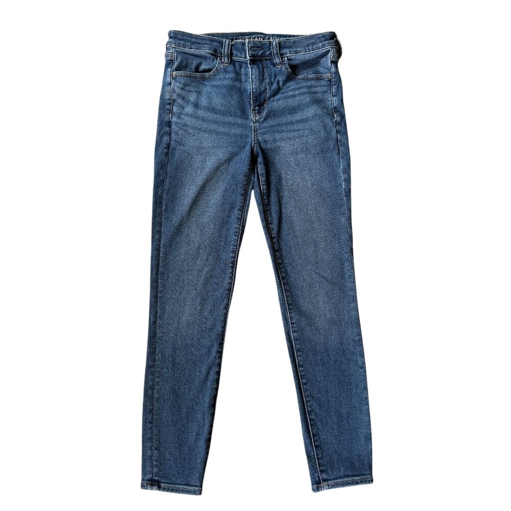 American Eagle women's high rise stretch jegging medium wash blue jean 8 short